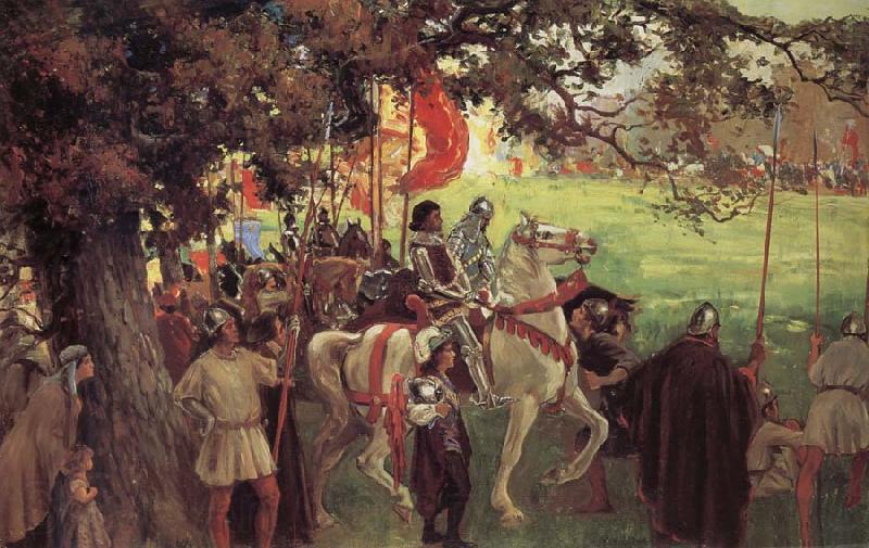 George Edmund Butler Knights Assembling, out of The White company of Arthur Conan Doyle Norge oil painting art